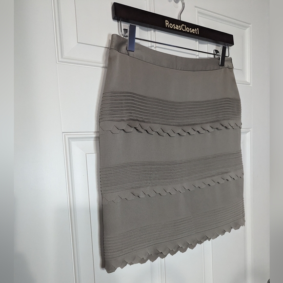 BANANA REPUBLIC Taupe Laser-Cut Scalloped Pintucked Textured Mini Skirt 2 - Picture 4 of 14